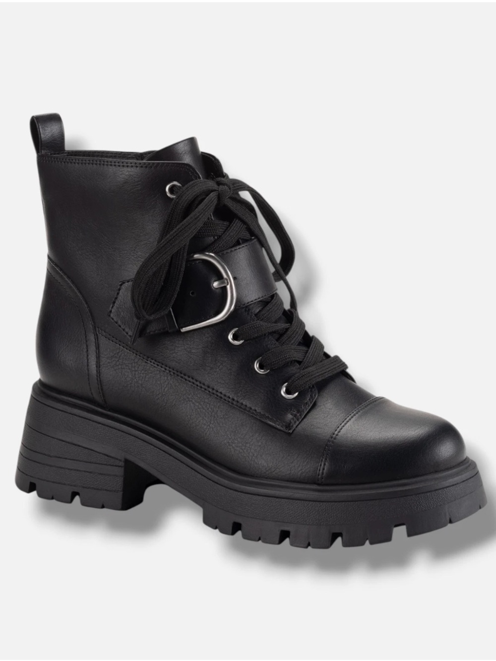 •SUN + STONE• “Rickyy” Black Zipper Buckle Combat Booties >> sz 5 NIB